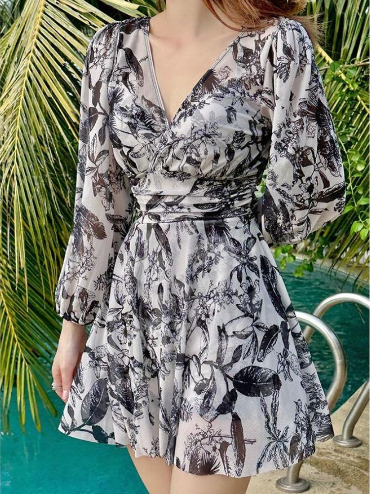 

Новый купальник Y2k для пляжной вечеринки, платье большого размера с защитой от солнца, летнее, с высокой талией, модная дизайнерская одежда, повседневный цветочный принт 2XL чёрный