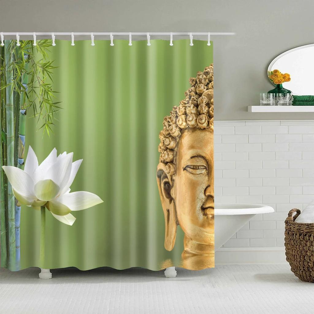3D Buddha Plant Printed Bath Curtains Waterproof Polyester Fabric Bathroom Shower Curtain Screen with Hooks Bathroom Curtains