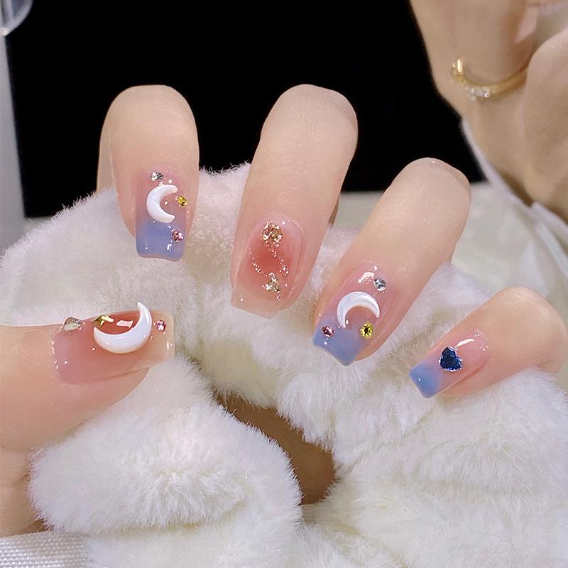 24Pcs Pink Silver Glitter Diamond Fake Nails Long Ballerina Press On Nails Reusable False Nail Tips Set