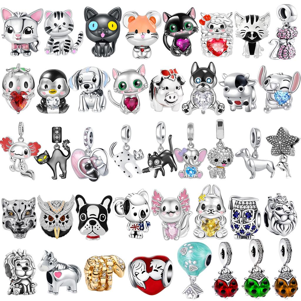 New Copper Lion Black Cat Cow Leopard Snake Owl Charm Bead Fit For Original Bracelet Necklace Diy Women'S Boutique Jewelry