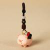Flower Carved Pig Dolls Pendant Beads Car Keyring Funny Wooden Pig Keychain  Students