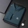 New Men'S Business Casual Long Sleeved Shirt With Badge Solid Color Polo Shirt Fashionable Breathable Comfortable Versatile Top