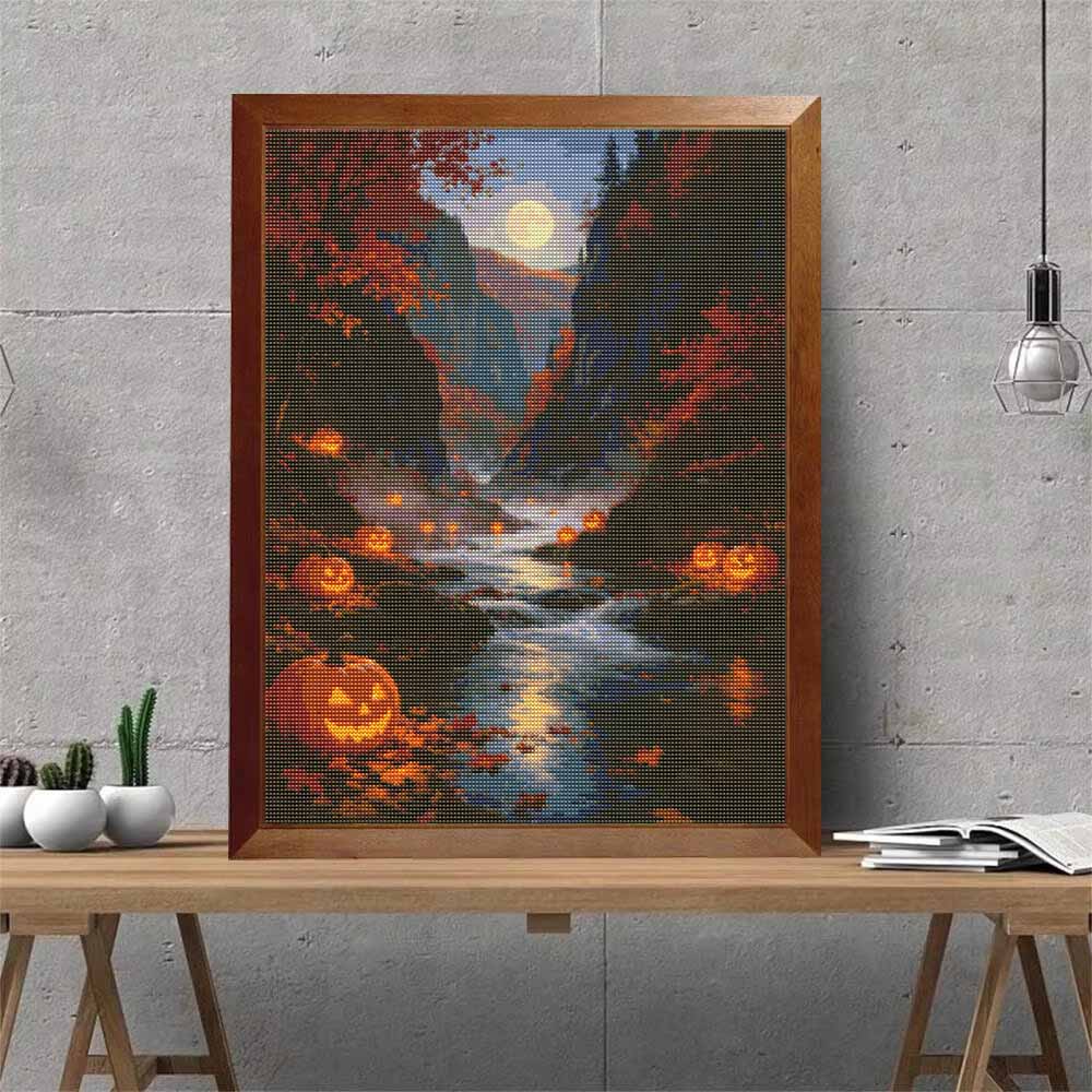 5D Diamond Painting Kit Spooky Halloween Pumpkin Full Drill Canvas Art DIY Rhinestone Craft for Modern Wall Decor