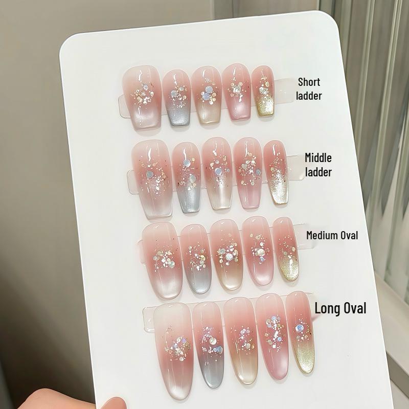Genki Rainbow Cat Eye Flashy Blush Dopamine Handmade Wearable Nails