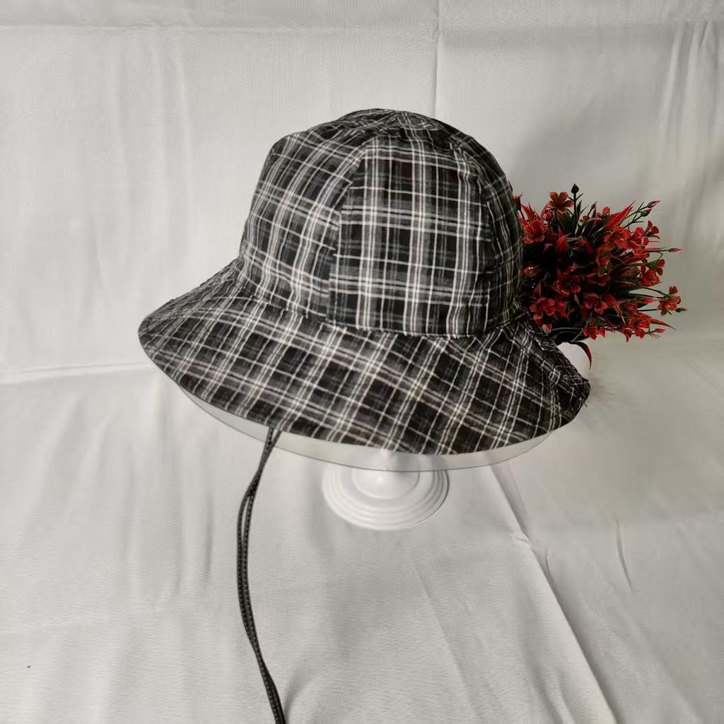 Wind Parent-child Plaid Double-sided Bucket Hat New Foreign Style Hat Outdoor Big Brim Sun Hat Sunscreen Basin Hat Tide