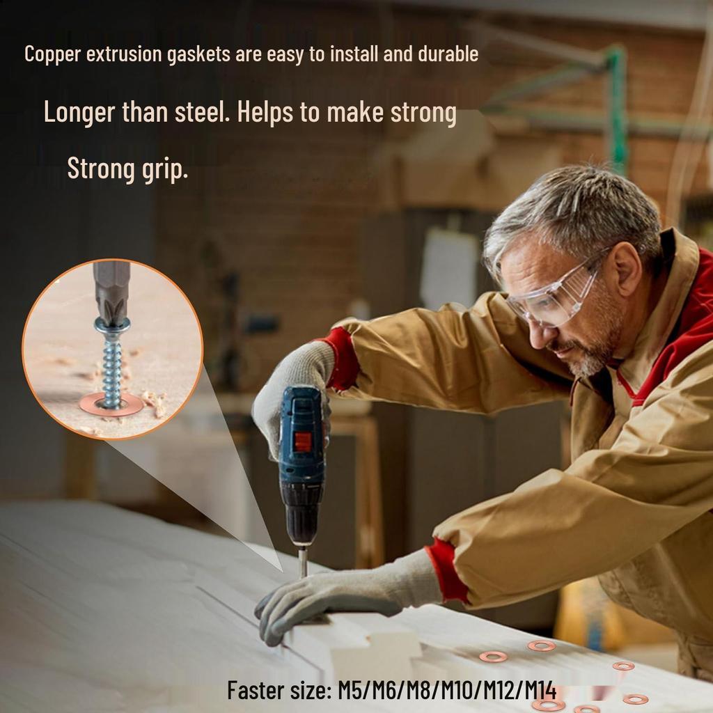 200-Piece Purple Copper Sealing Washers Set, M5-M14, High Temp & Pressure Resistant Flat Washers