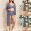 European and American High-Waisted Long-Sleeve Bikini Cover-Up Three-Piece Swimsuit Set for Women