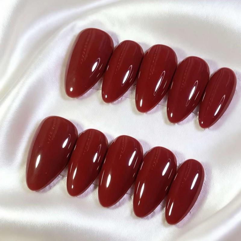 Nude Red Press-On Nails Full Cover False Women Men Teens Short Oval Shape Reusable Artificial
