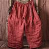 Johnature Women Vintage Loose Spring Wide Leg Pants Elastic Waist Linen Trouser Solid Color Bandage Women Long Pants