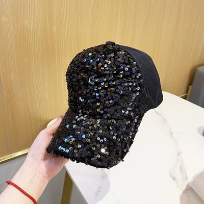 Hat Women's Color Sequins Cap Summer Breathable Mesh Baseball Cap Green Shopping