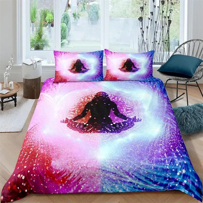 Bohemian Chakra Meditation Duvet Cover Relax Theme Yoga Bedding Set Exotic Mandala Lotus Comforter Cover Full King Bedroom Decor
