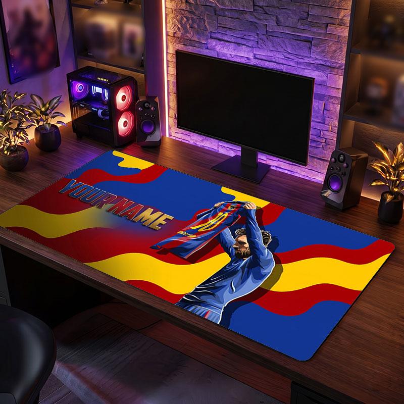 Tappetino per Mouse Grande Personalizzato Lionel Messi, Stampa Testo Nome Personalizzato, Tappetino da Scrivania Antiscivolo con Logo Calcio, Regalo per Gamer