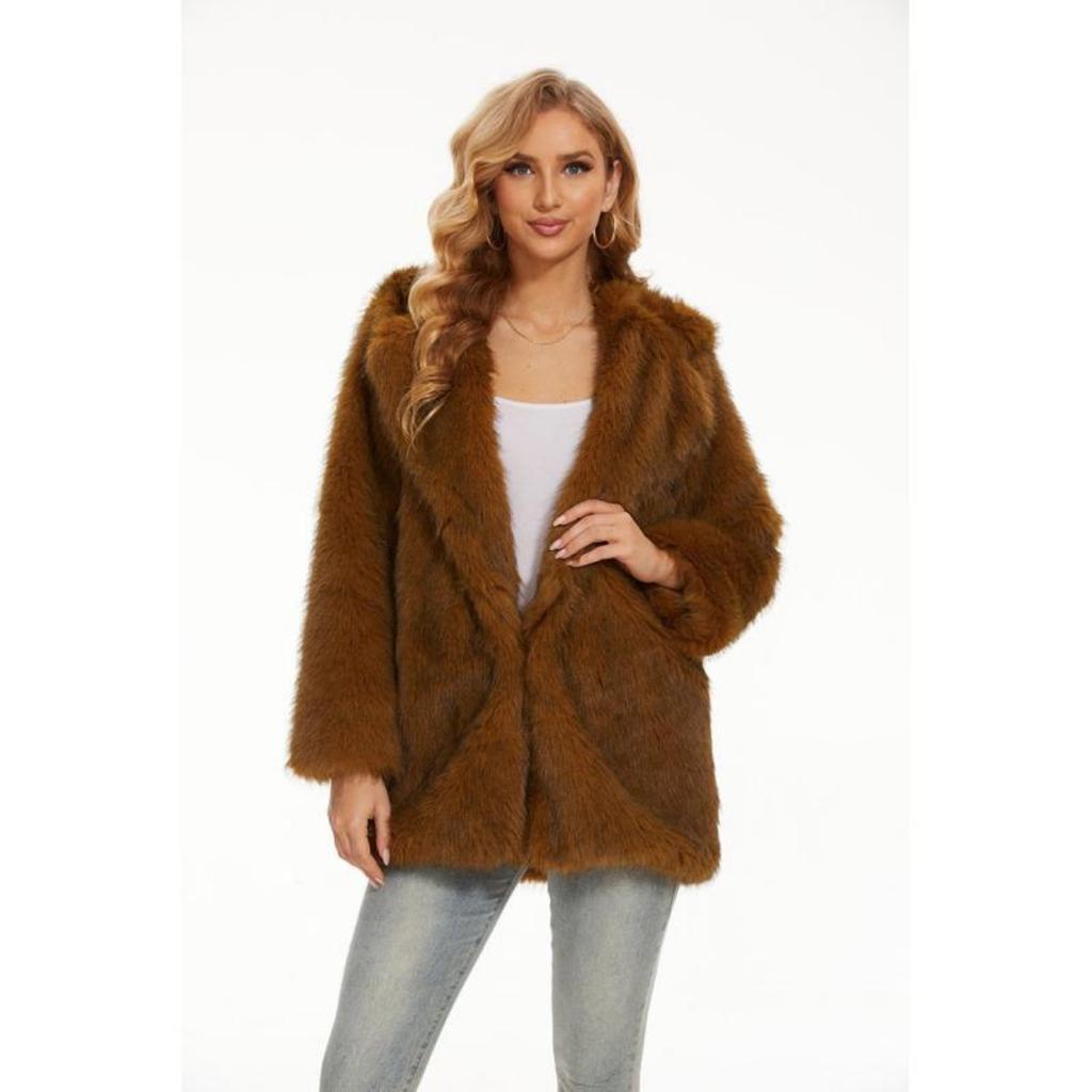 Autumn And Winter Fashionable Faux Fur Hooded Coat Mid-length Women's Coat Warm Top