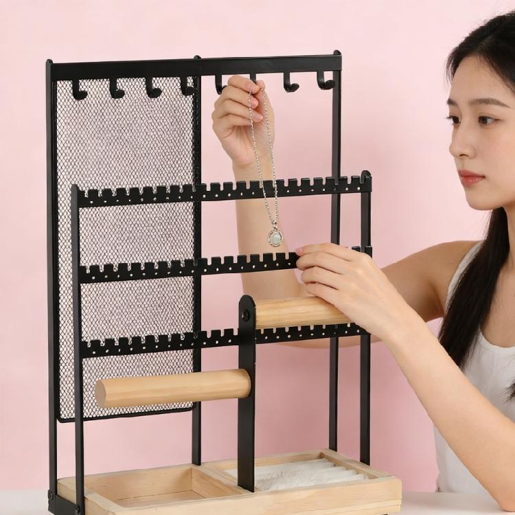 Jewelry Organizers Mesh Grid Design Suitable for Displaying Earrings Necklaces Rings Home or Shop Use Iron Wood Texture
