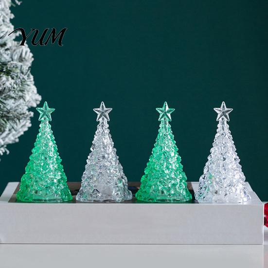 Shimmering Holiday Desktop Decor Glowing Christmas Tree Night Light, Mini Lighted with Star, Indoor for Desk Atmosphere Faux Crystal Tabletop