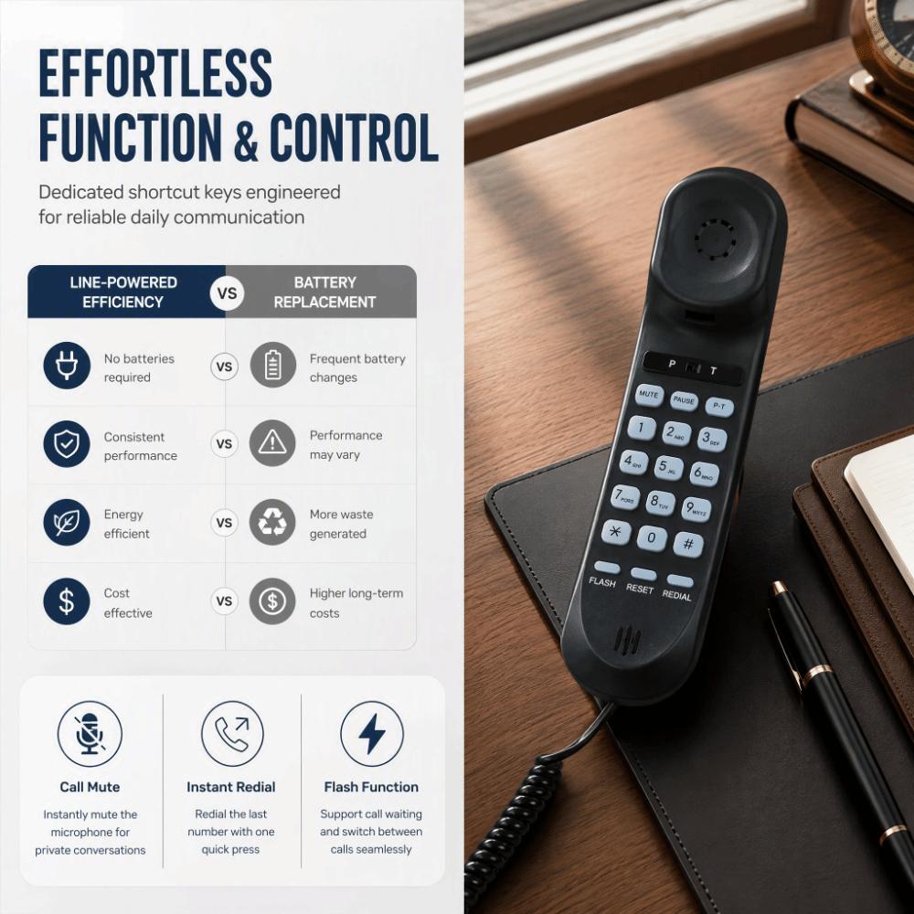 Large Buttons Corded Desktop Phone Flash Mute Redial Wall Mountable Phone  For Seniors