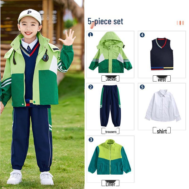 Children's Autumn/Spring School Uniform: Windbreaker, Sports, and Performance Three-Piece Set