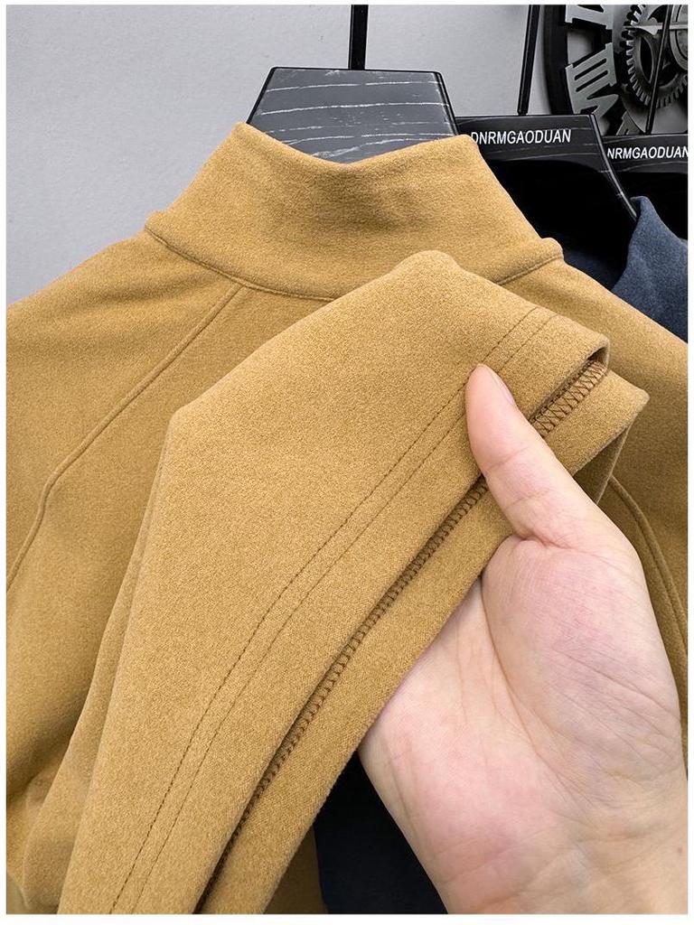 Men's Autumn/Winter Long-Sleeve Half-Zip Velvet Sweatshirt - Solid Color, Warm, Versatile Top