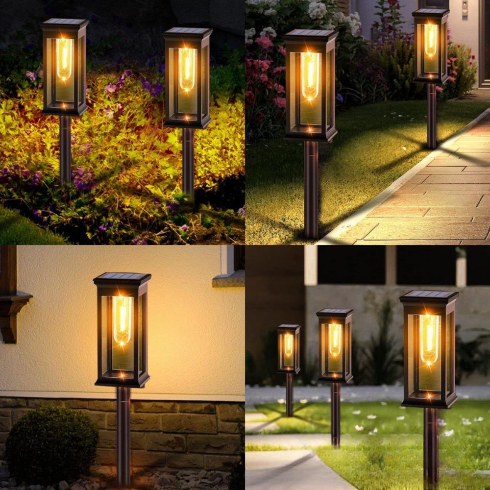 2-6PCS Warm Solar Square Floor Plug Light, Waterproof Lawn Light Outdoor Garden Light Suitable for Garden, Door, Christmas, Halloween
