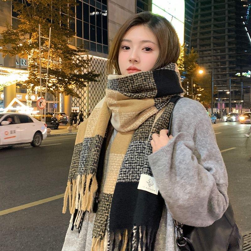 New Korean Style Casual Versatile Long Plaid Men's Scarf Women's Winter Student Thickened Warm and Cold Proof Scarf