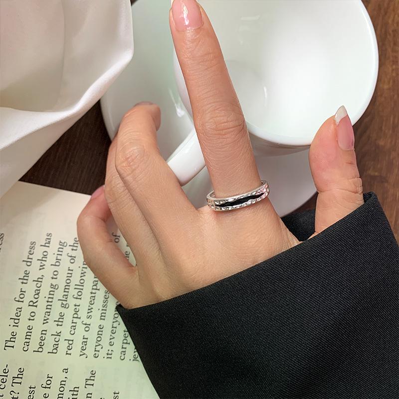 

Lan Zhi 925 Sterling Silver Women s Irregular Drip Glaze Stackable Ring - Non-Fading, Plain Silver Index Finger Adjustable