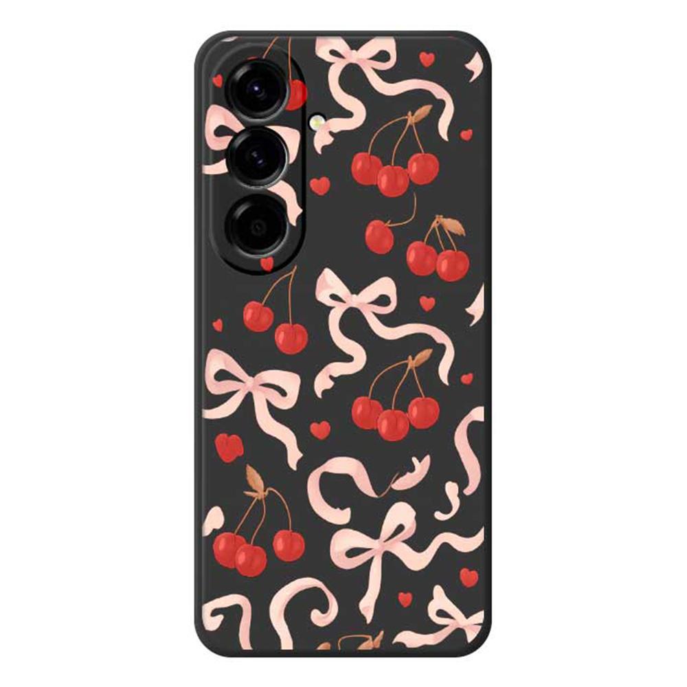 For Samsung Galaxy A56 5G Case Big Bow Cherry Pattern Printing Straight Edge TPU Phone Back Cover