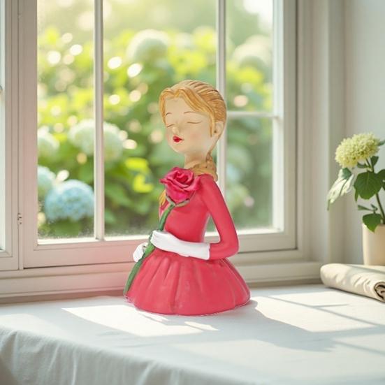 Mädchen mit Rosen Figur Handgefertigtes Harz Mädchen Blume Schreibtischstatue für Zuhause Büro Tisch Mittelstück