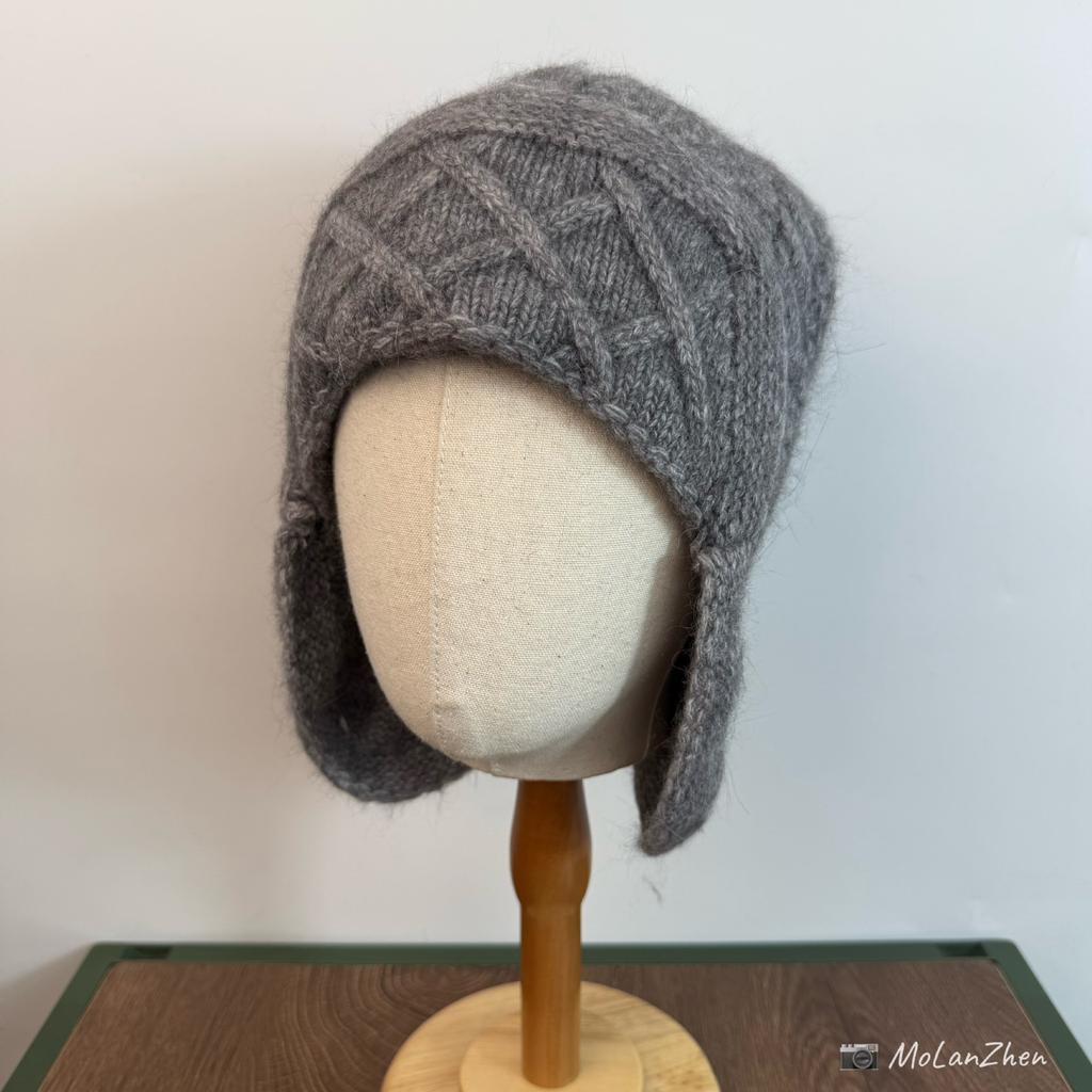 Korean Rabbit Fur Knitted Ear Protection Bomber Hat Women Autumn Winter Warm Face Small Flying Hat Big Size Wool Beanie Cap