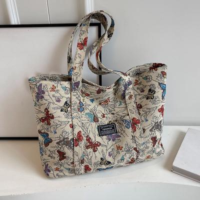 Large-capacity Butterfly Printed Canvas Handbag 2025 New Commuter Tote Bag Fashion Leisure Shoulder Bag Student Bag