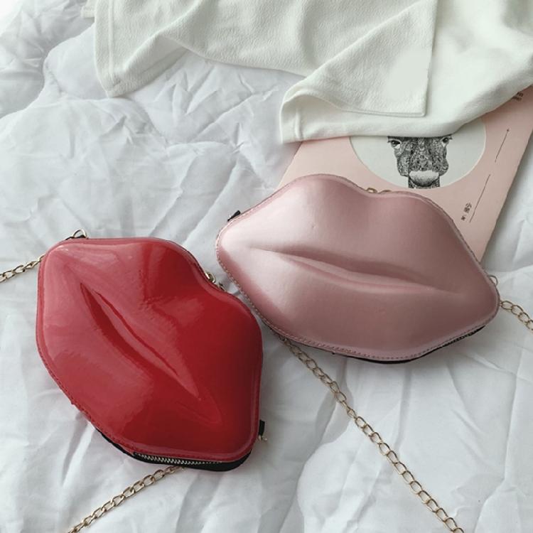 Schultertasche mit Kette, Kunststoff-Lippenform, Kleine Abendtasche mit Reißverschluss