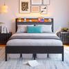 140x200cm Bed Frame with LED Lights, Storage Headboard with USB Charging, Heavy Duty Metal Slat Support, Noise-free, Assembly, No Box Spring Required