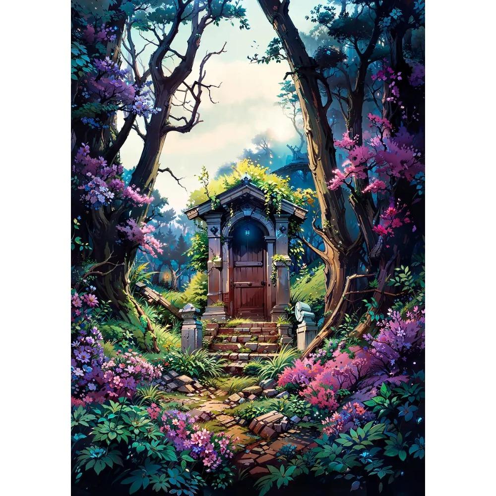 Mysterieuze Betoverde Bos Poster Zonovergoten Elfenbos Pad Sprookjes Prints Canvas Schilderij Muurfoto Huis Woonkamer Decor
