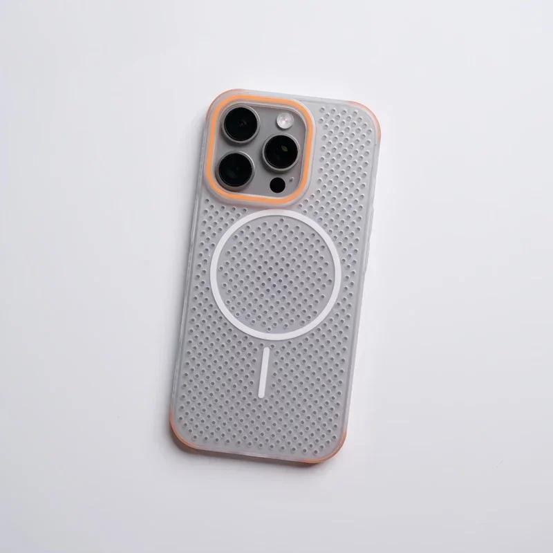 Ultrathin Grid Mesh Cooling Magsafe Phone Case for iPhone 17 16pro Max 15 Pro 14 13 12 Anti-fall Wireless Charging Hard PC Cover