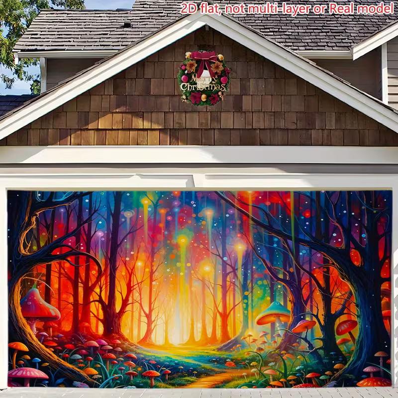 2D Fantasy Forest Tapestry, Neon-Lit Mushroom Backdrop 47.2x31.5inch/120*80cm