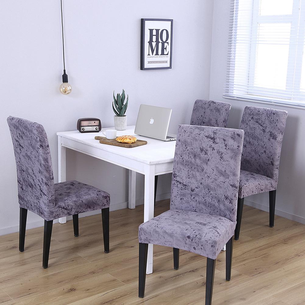

4Pcs Thicken StretchSplashed Ink Printing Antifouling Kitchen Chair Covers lilac#0