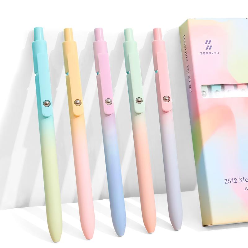 5Pcs Stress Relief Carbon Gel Pens Set High Value Rainbow Press Type Quick Drying for Students Nurses Journal Office Supplies