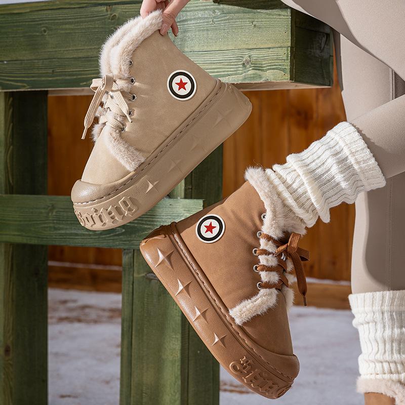Fleece warm snow boots 2025 autumn and winter new thick-soled heightening white versatile cute short boots