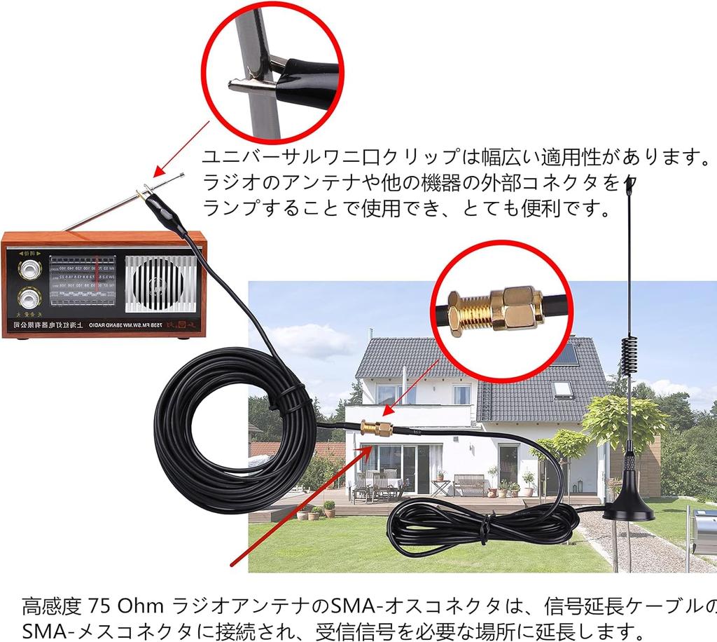 High Sensitivity 75 Ohm Radio Camera TV Stereo Receiver WiFi Extension 10m Signal Extension Magnetic Bottom Sheet Antenna 6 Conversion Adapters
