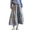 Fustă Casual Largă de Toamnă pentru Femei cu Imprimeu Carouri, Patchwork și Șireturi