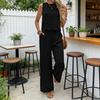 Damen 2-teilige Outfits Sommer Ärmellos Bindeband am Rücken Oberteil und Weite Beinhosen Sets Lässig Urlaubs Loungewear Passende Sets