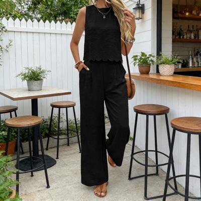 Women's 2 Piece Outfits Summer Sleeveless Tie Back Top And Wide Leg Pants Sets Casual Vacation Lounge Matching Sets