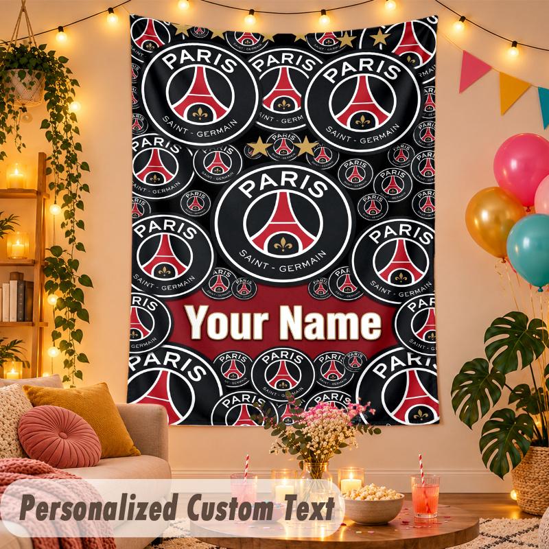 Paris Saint-Germain _ PSG Personalized Wall Tapestry Custom Name Text Polyester Hanging Decor Home Room