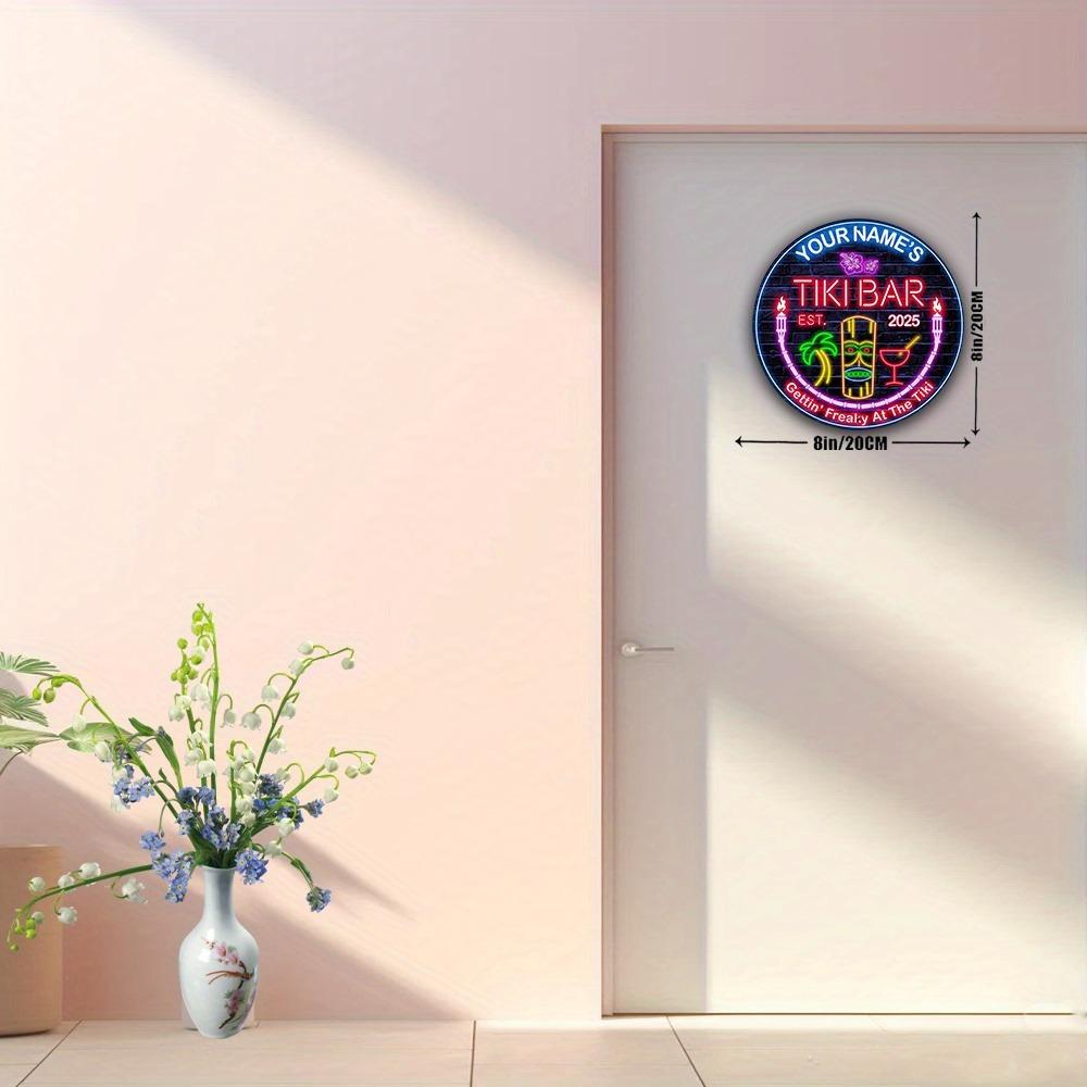 1PC 20x20cm Custom Aluminum Sign Tiki Bar Decor Neon Style Palm Print Retro Lounge Wall Art