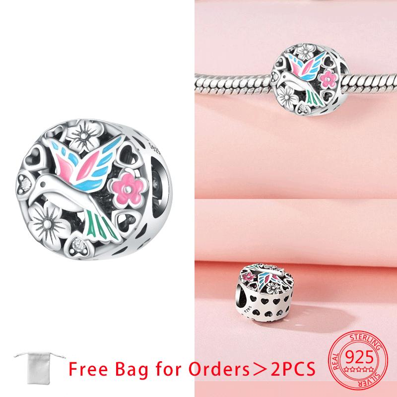 Original Copper Animal Colorful Parrot Jade Series Charms Hummingbird Bird Beads Pendant Fit Diy Bracelet Women Jewelry Gift