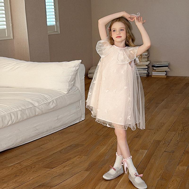 Kindermodekleid 2025 Sommer Mädchen Schmetterling Mesh Exquisites Elegantes Kleid