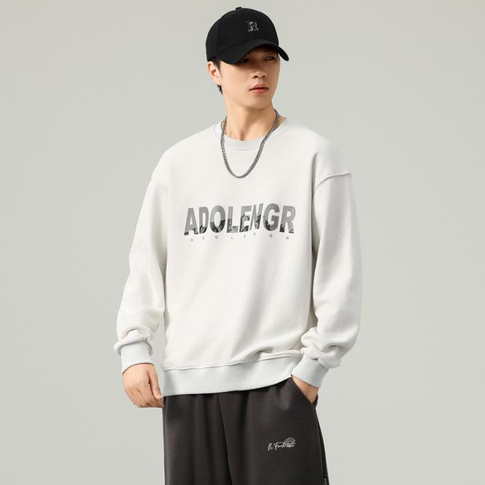 

Men s Casual Round Neck Long Sleeve Pullover Hoodie for Spring, Autumn, and Winter L білий