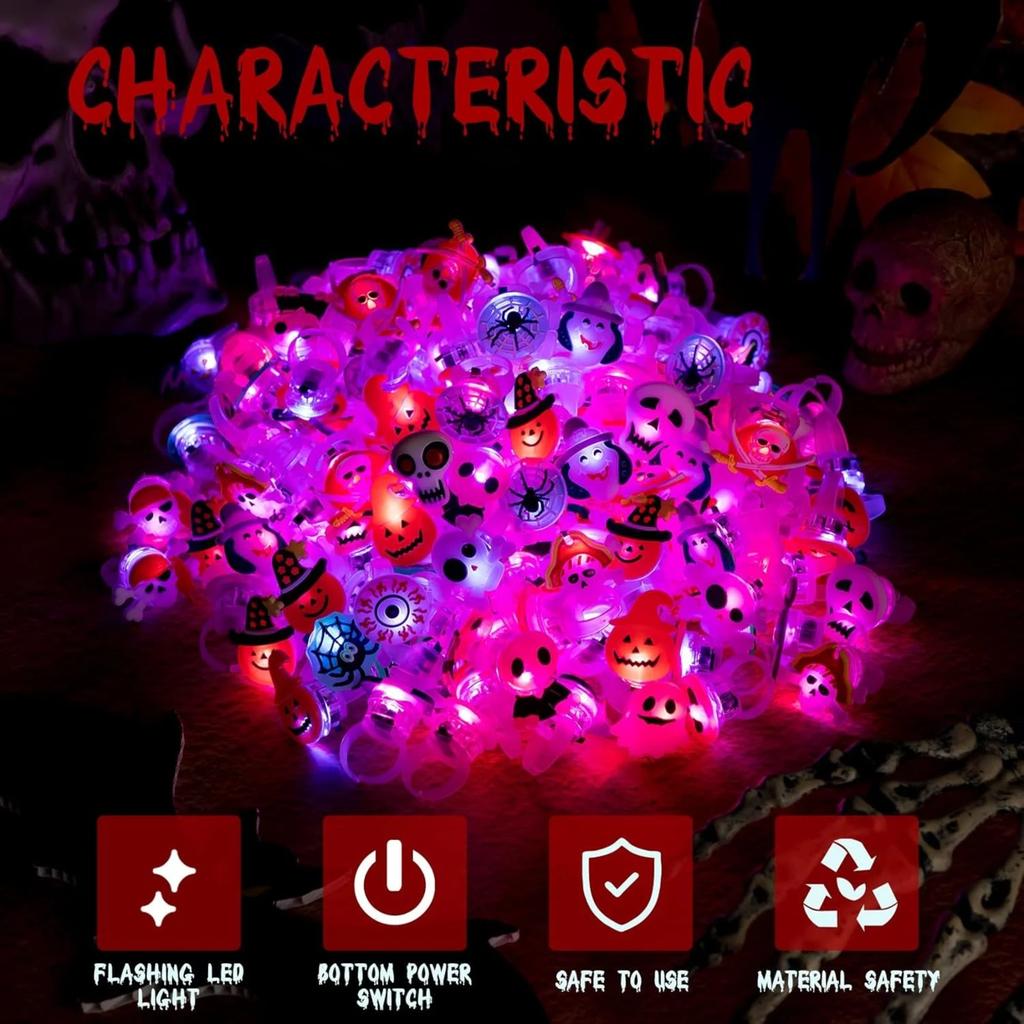 50pcs Halloween Led Flashing Light Rings Children'S Party Decoration Gift Toys