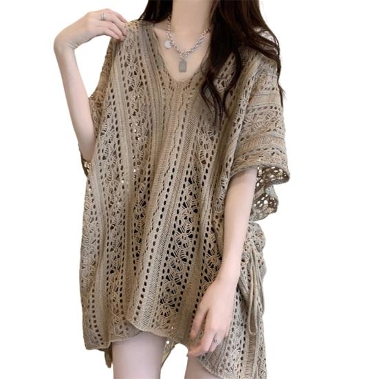 

Платье-накидка с V-образным вырезом и коротким рукавом, дышащее, свободного кроя, летние топы, пляжное бикини, накидка хаки