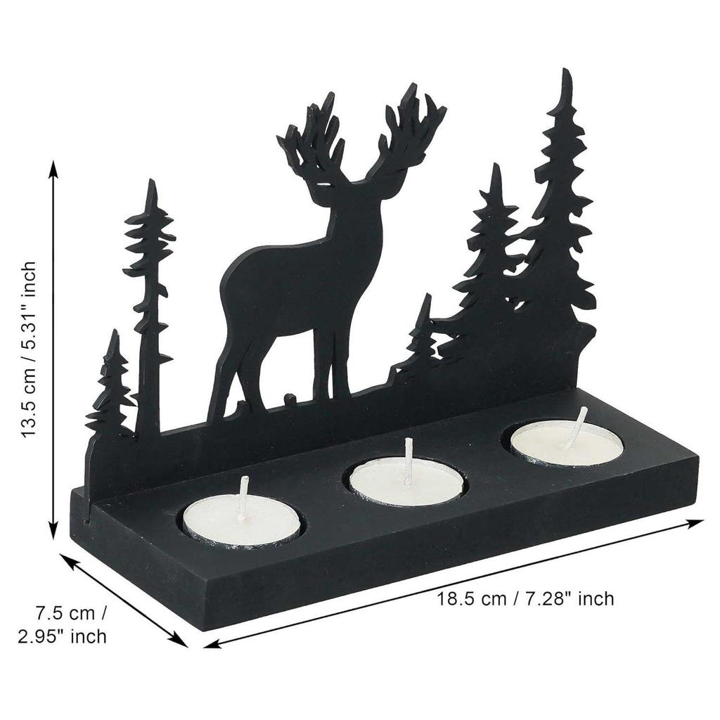 Weihnachtsbaum Deko Teelichthalter aus Holz Rentier(Schwarz)| Diwali Weihnachtsdekorationsartikel für Heimdekoration Wohnzimmer Büro