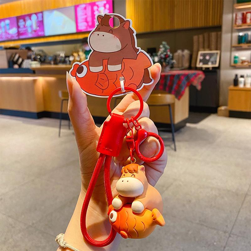 2026 Jahr des Pferdes Maskottchen Schlüsselanhänger Niedlicher Cartoon Nationaler Trend Tierkreiszeichen Pferd Schlüsselanhänger Paar Rucksack Anhänger Neujahrsgeschenk